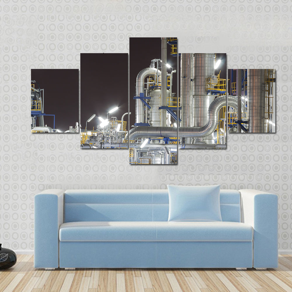 Chemical Industrial Plant at Night Canvas Wall Art