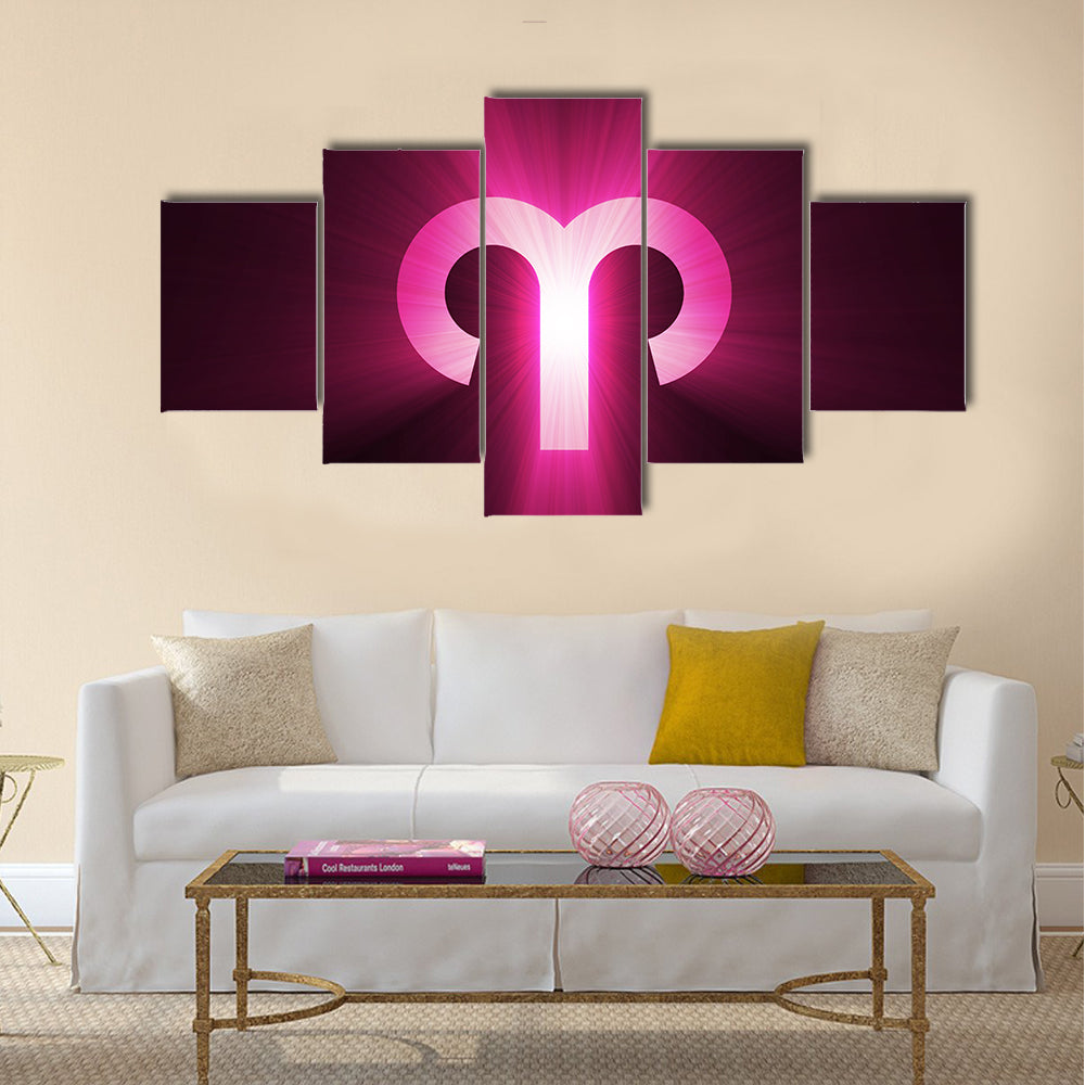 Aries Zodiac Symbol with Radiant Rays Canvas Wall Art