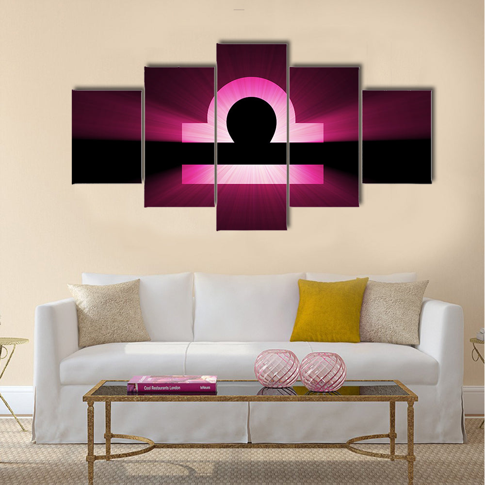 Glowing Magenta Libra Zodiac Symbol Canvas Wall Art