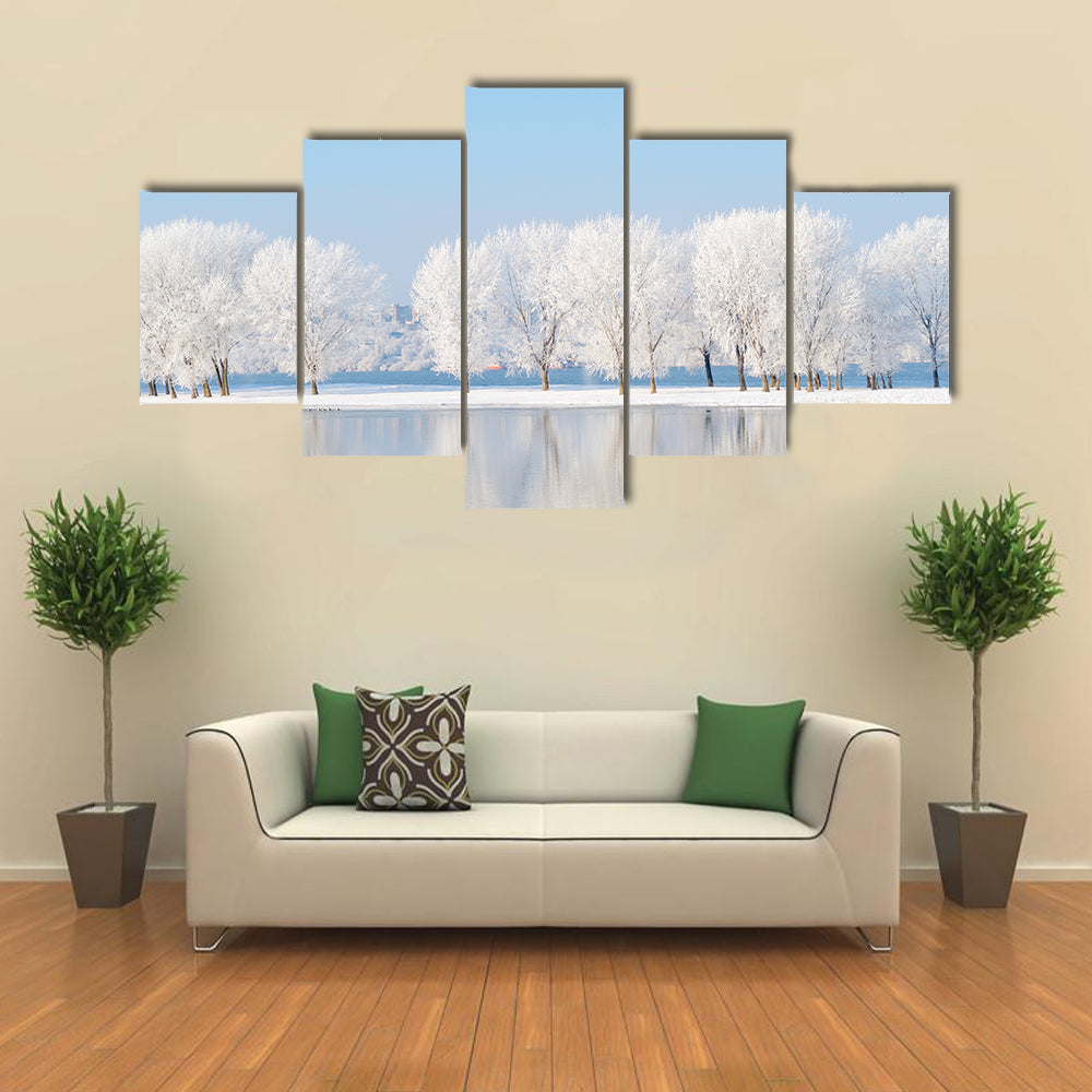 Winter Landscape Reflection In Lake Canvas Wall Art