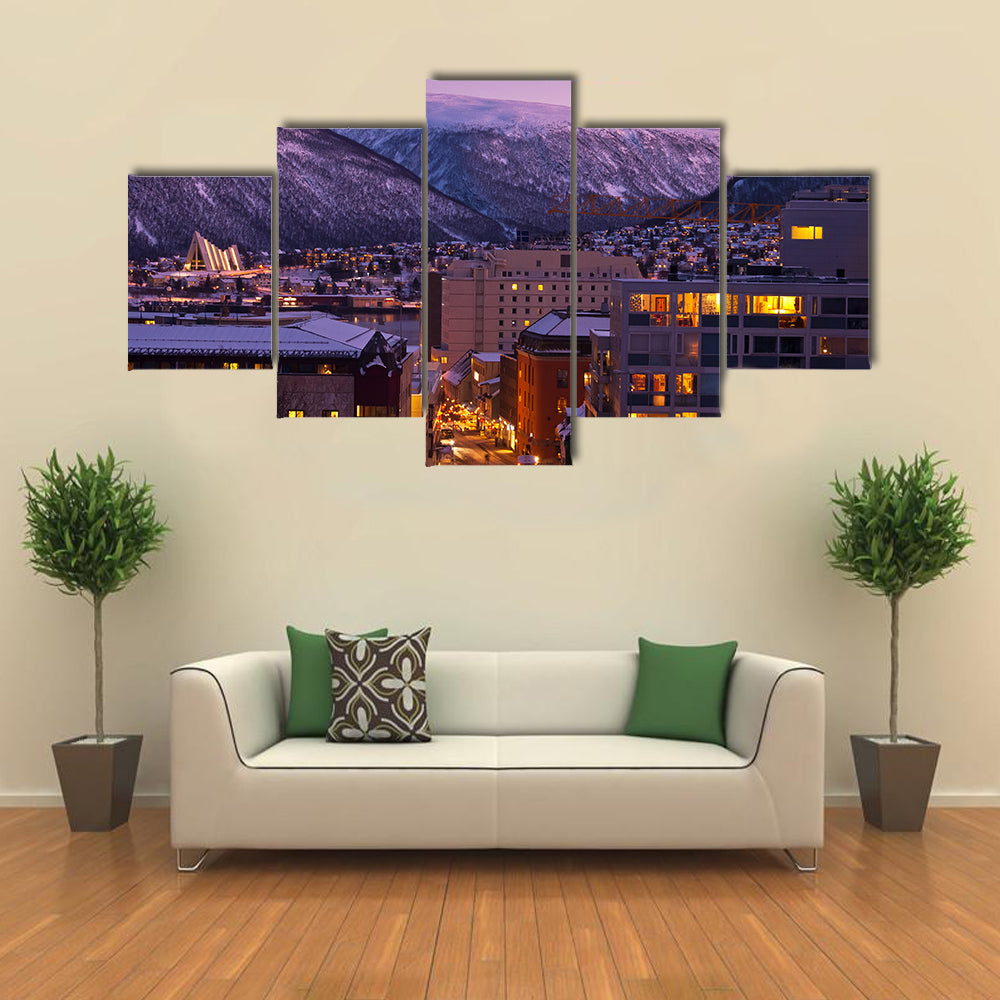 Tromso Cityscape At Dusk In Norway Canvas Wall Art