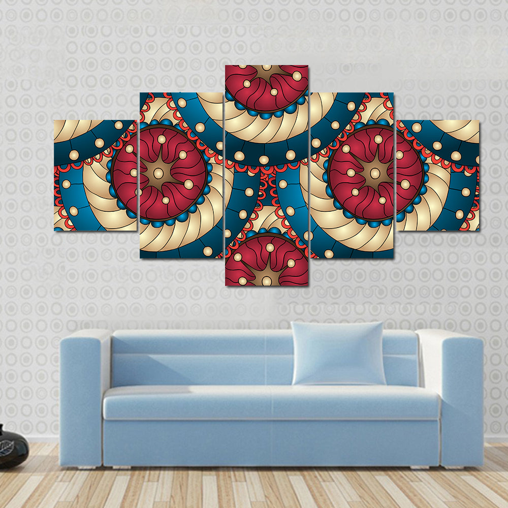 Blue and Gold Mandala Medallions Canvas Wall Art