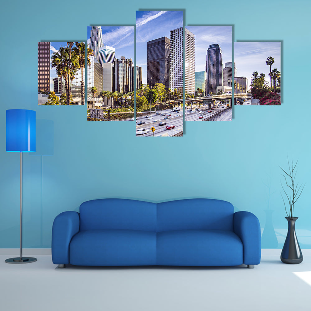 Downtown Los Angeles Highway and Skyline Canvas Wall Art