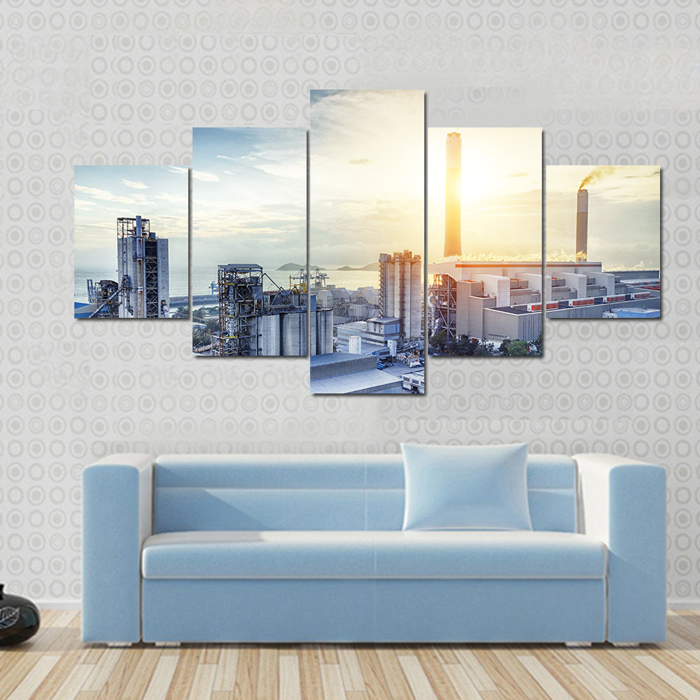 Glowing Petrochemical Plant at Sunset Canvas Wall Art