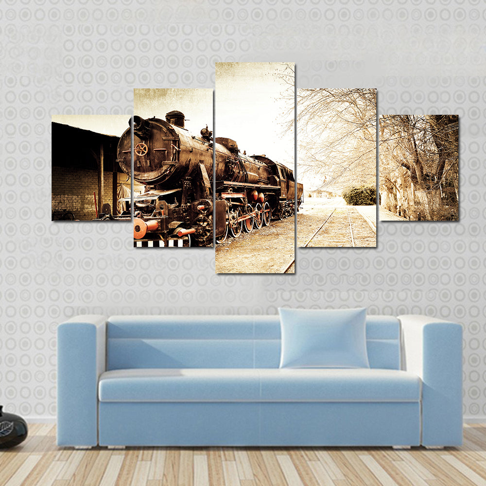 Antique Steam Locomotive in Sepia Canvas Wall Art