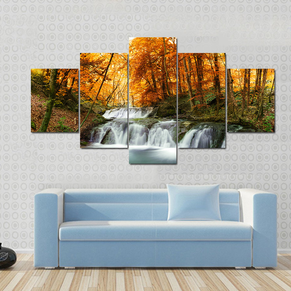 Waterfall In Autumn Forest Thailand Canvas Wall Art