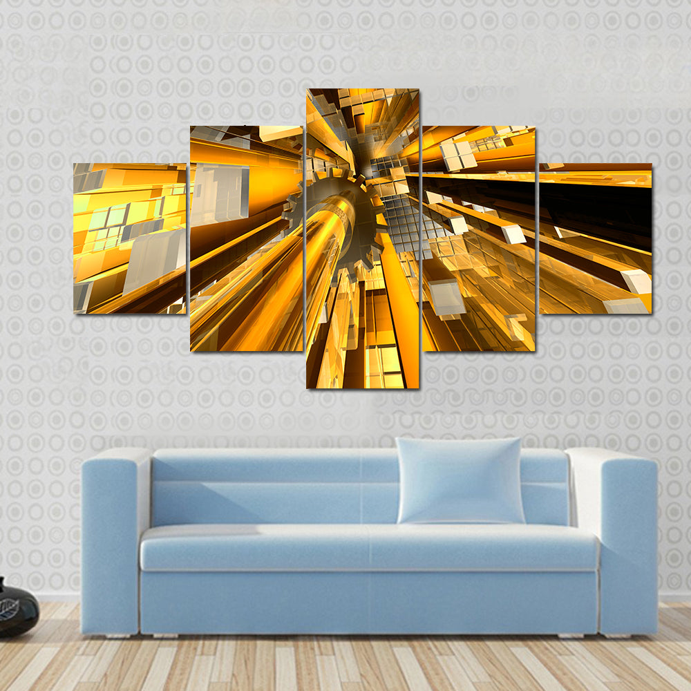 Golden Mechanical Hub Abstract Canvas Wall Art