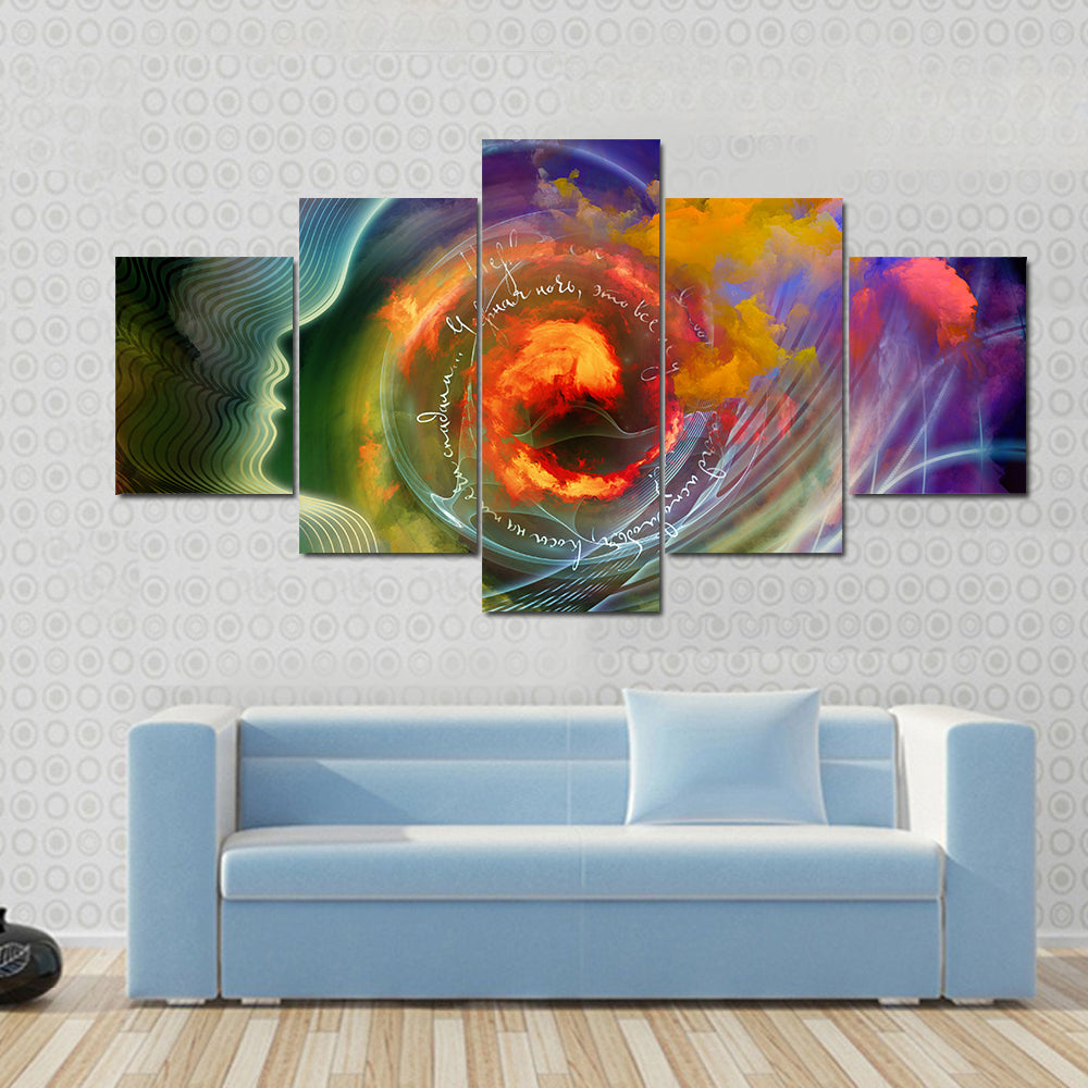 Human Profile &amp; Fractal Forms Canvas Wall Art