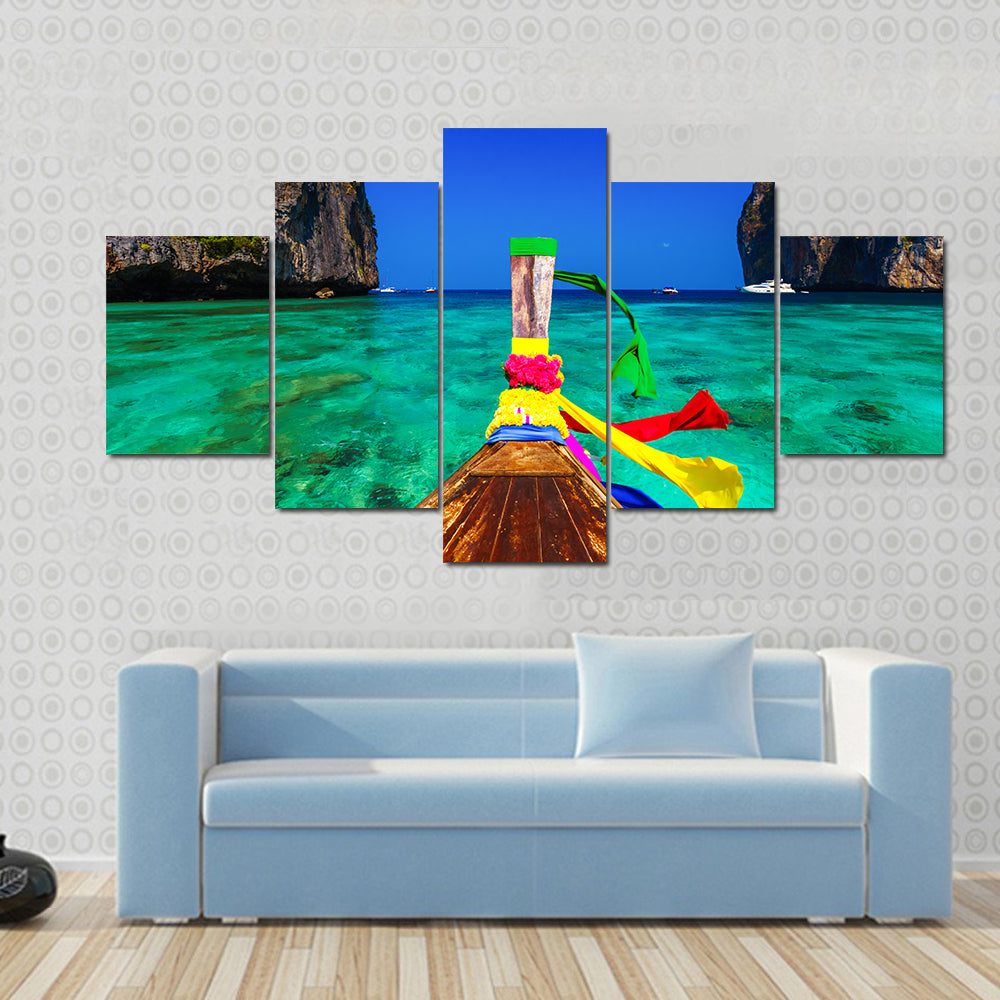 Traditional Longtail Boat In Maya Bay Canvas Wall Art