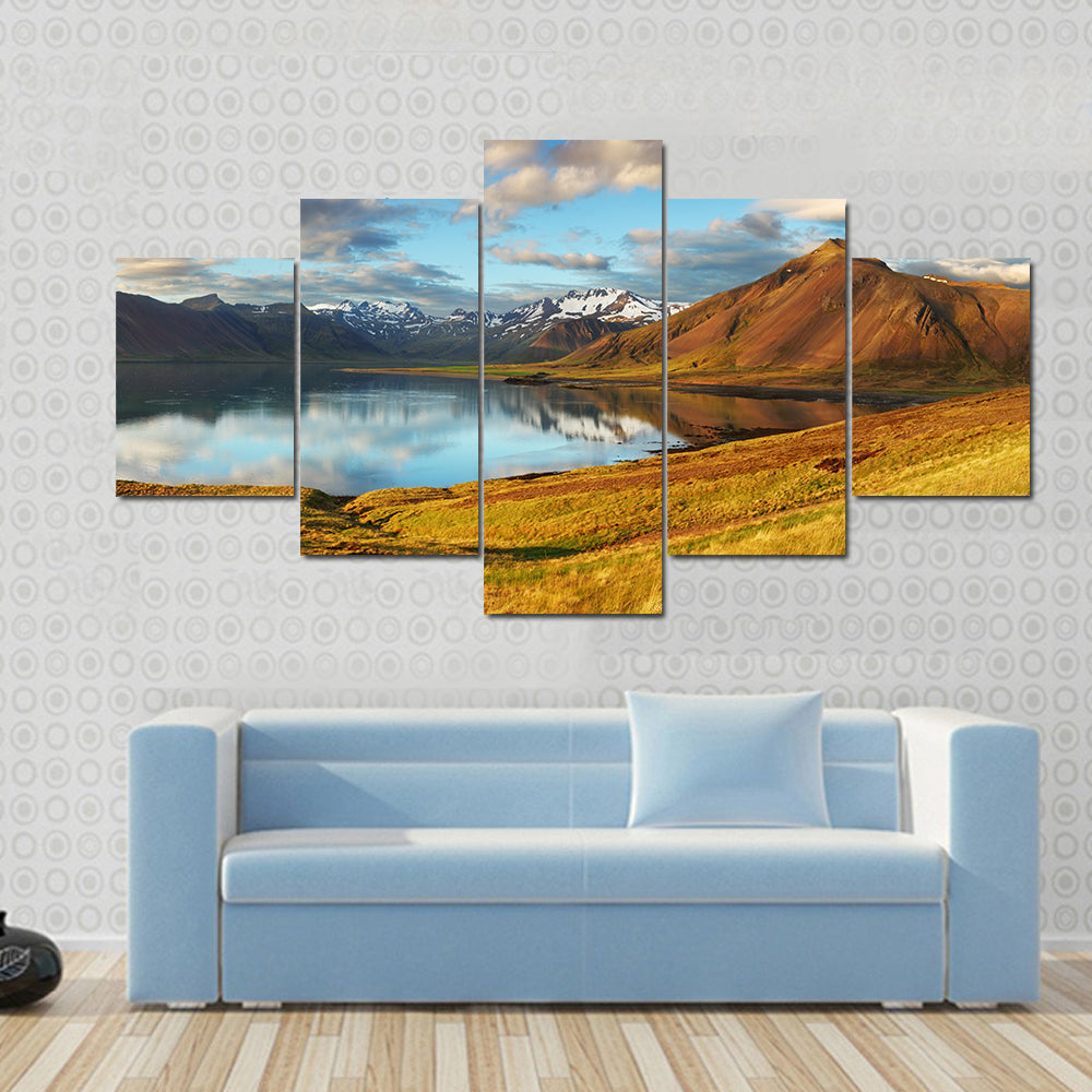 Iceland Mountains and Lake Reflection Canvas Wall Art