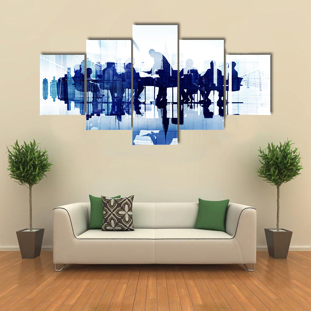 Business Meeting Double Exposure Canvas Wall Art