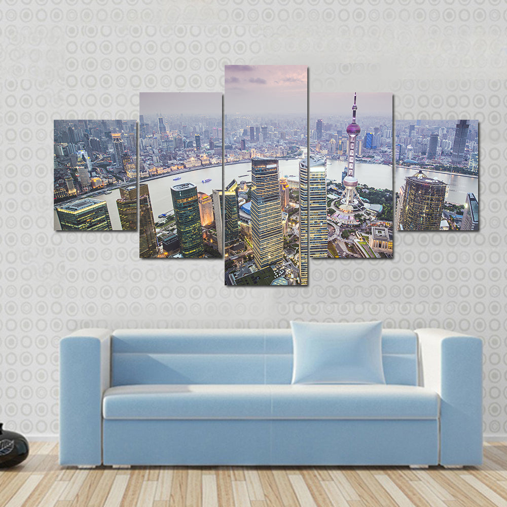 Pudong Financial District In Shanghai Canvas Wall Art