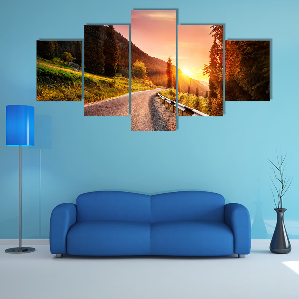 Mountain Road at Sunset in Kazakhstan Canvas Wall Art