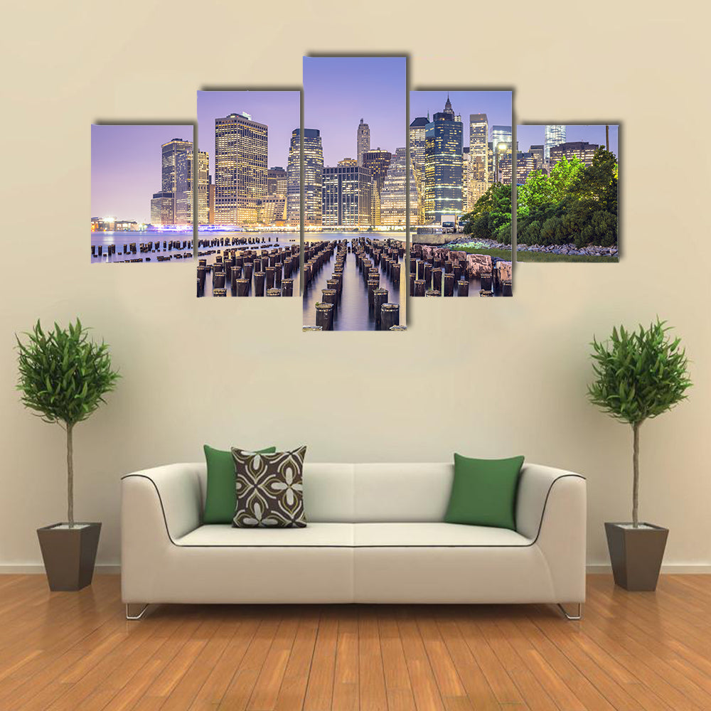 New York City Skyline At Night Canvas Wall Art