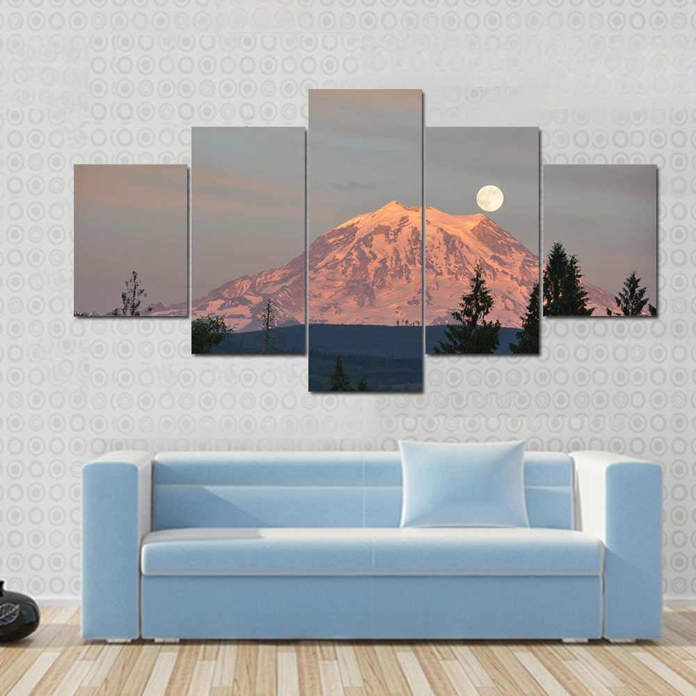 Supermoon Over Mount Rainier Canvas Wall Art