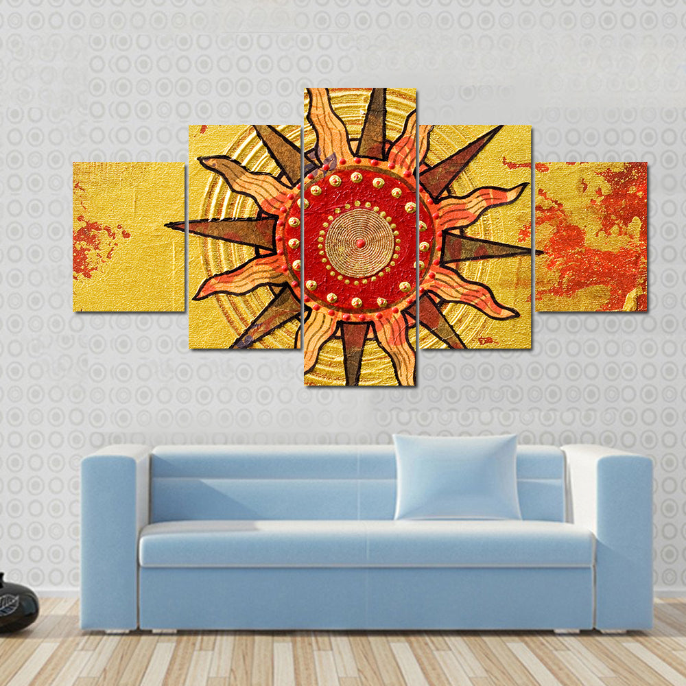 Radiant Golden Sun with Red Disc Canvas Wall Art