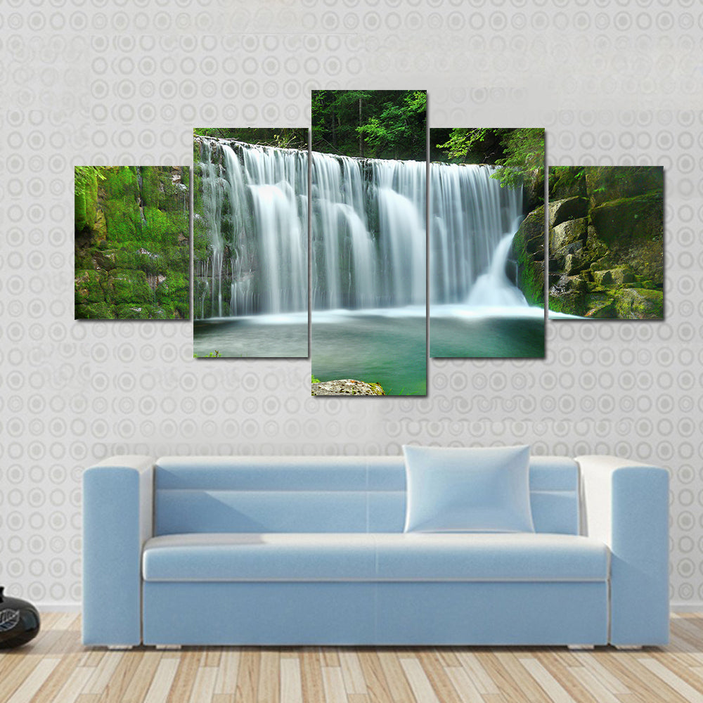 Emerald Lake Forest Waterfall Canvas Wall Art