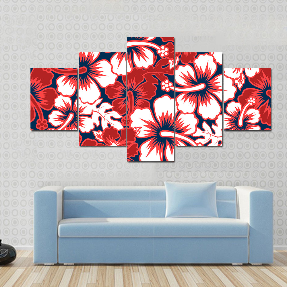 Surf Floral Hibiscus Seamless Pattern Canvas Wall Art