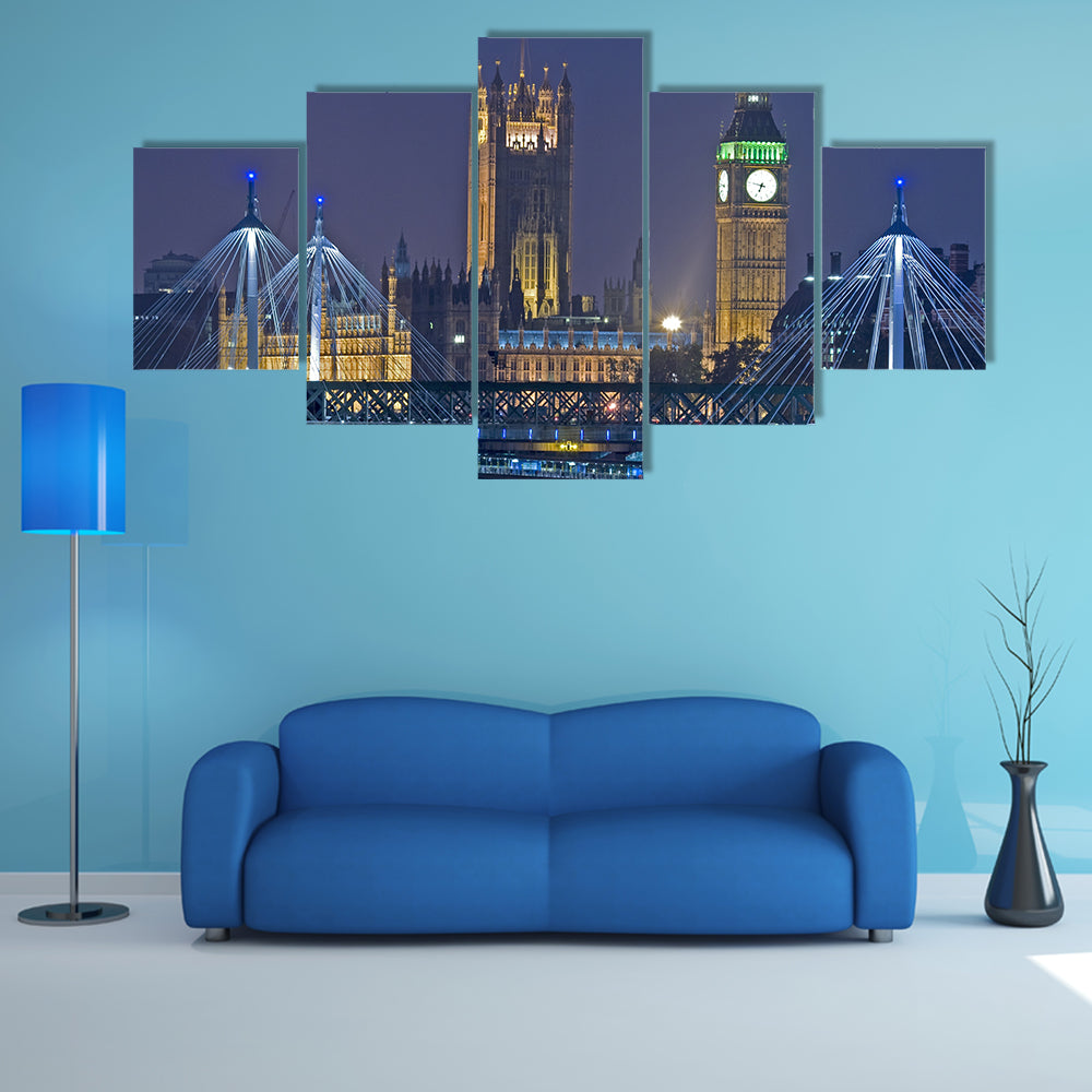 London Landmark Big Ben At Night Canvas Wall Art