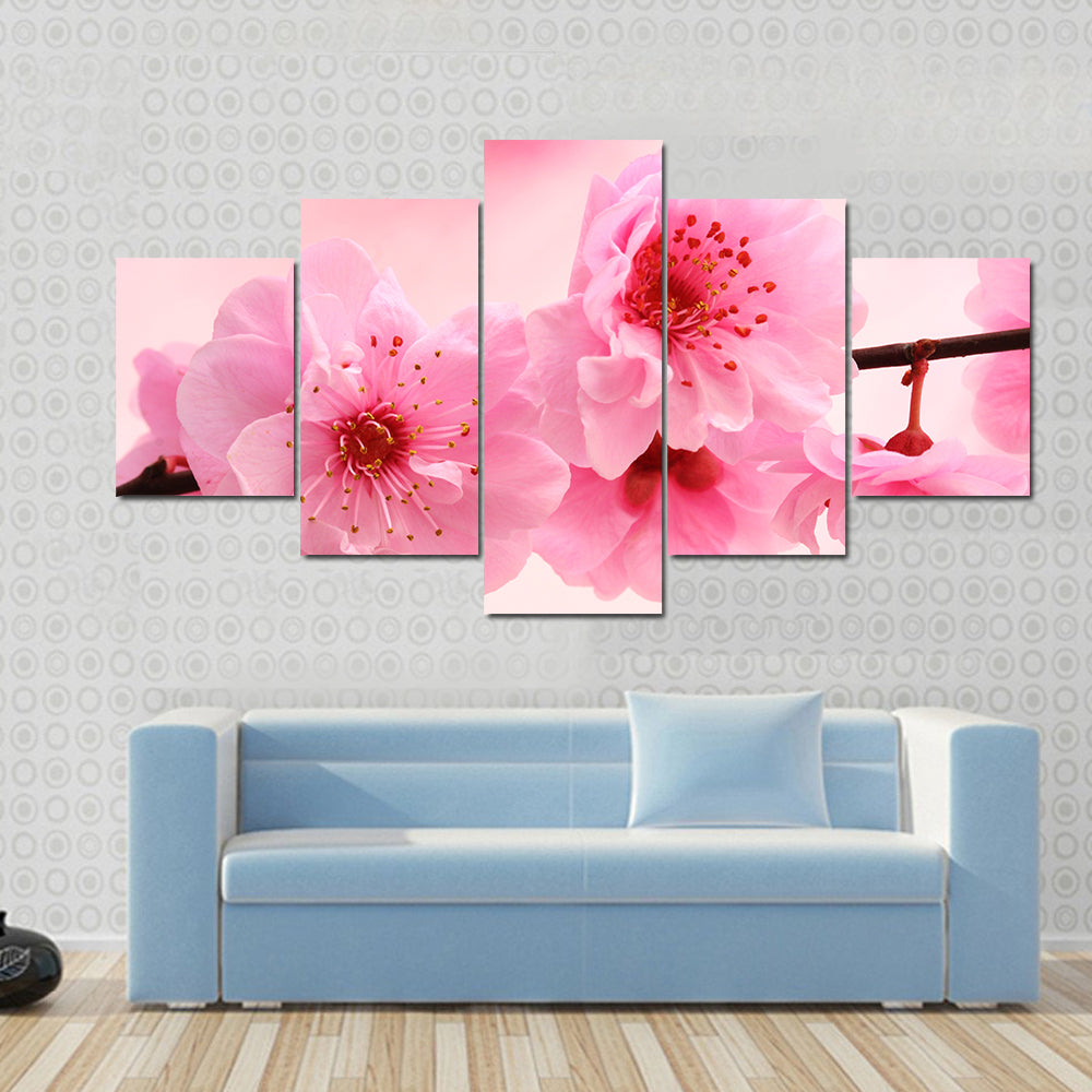 Pink Flowers In Spring Canvas Wall Art