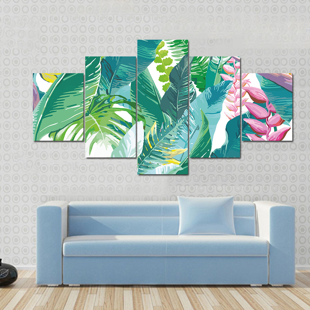 Exotic Tropical Leaves and Flowers Canvas Wall Art
