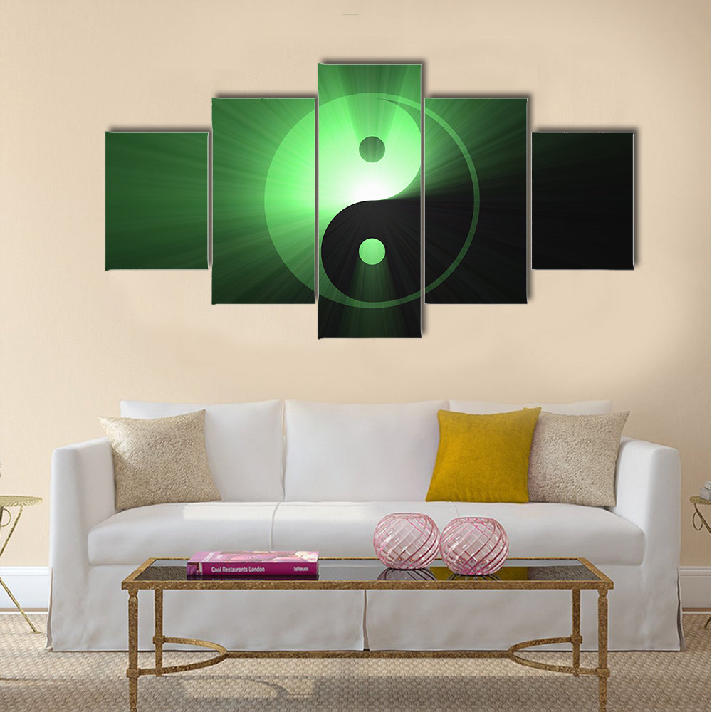 Glowing Green Yin Yang Canvas Wall Art