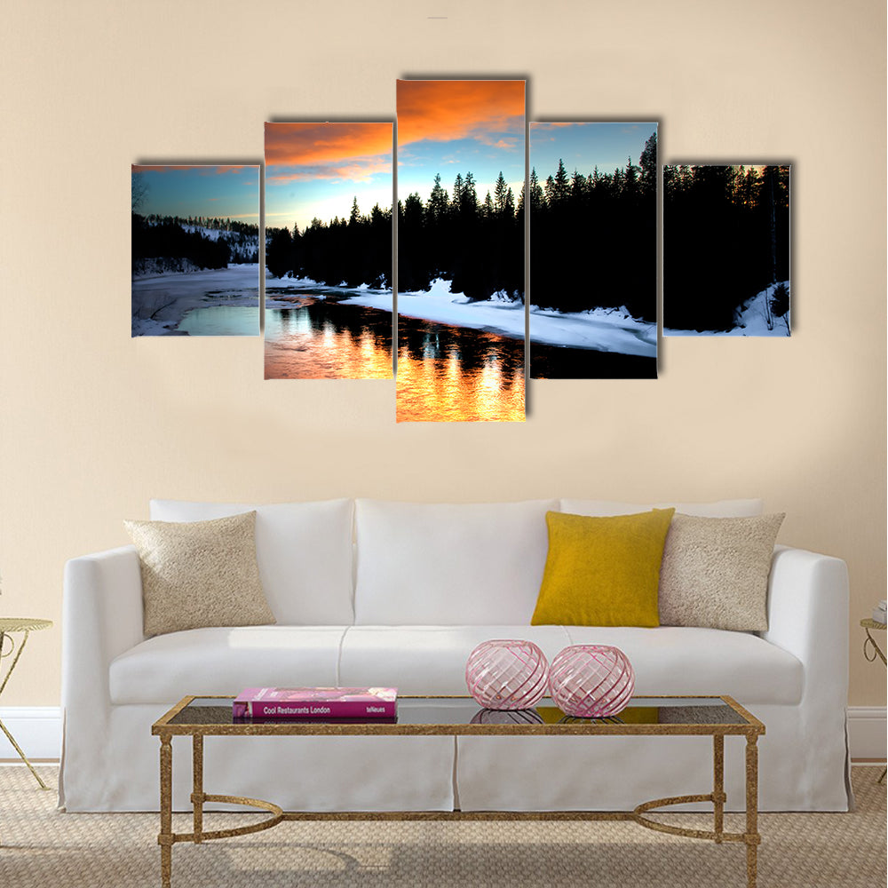 Winter River From Lapland Canvas Wall Art