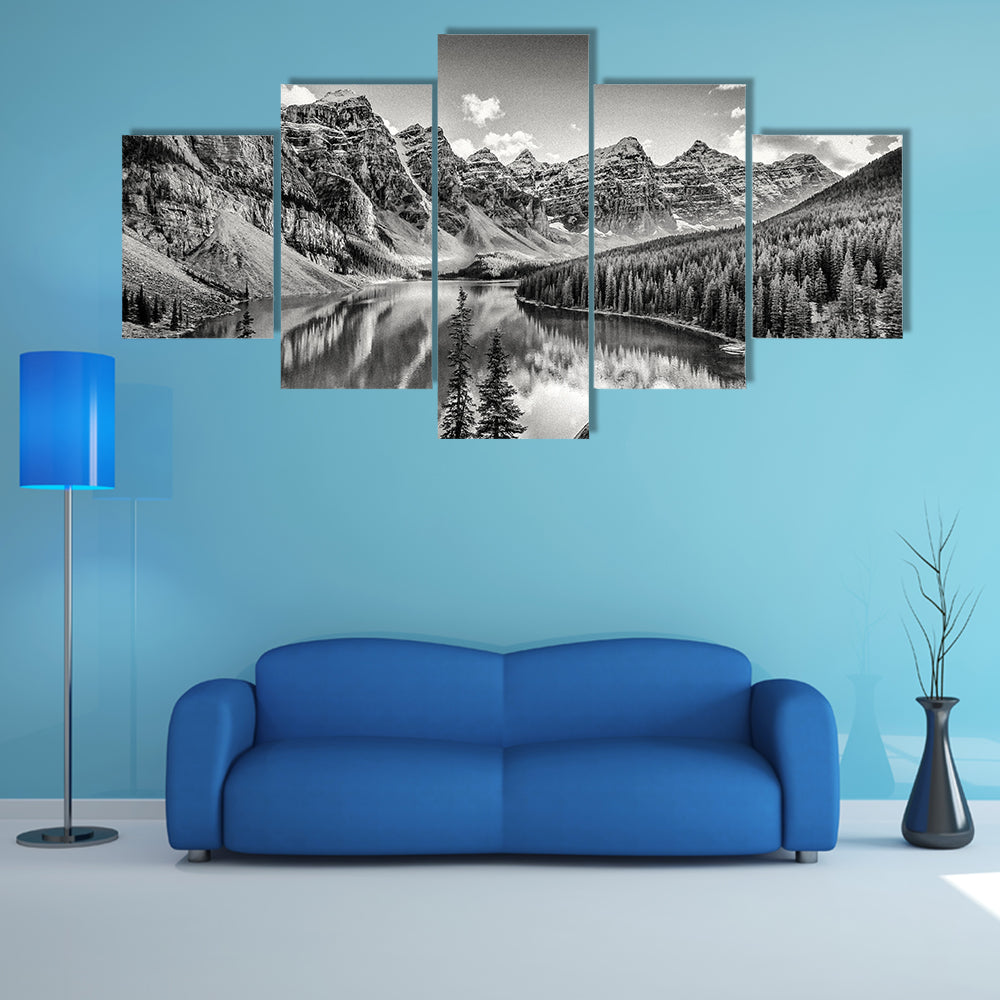 Glacial Mountain Lake with Pine Reflections Canvas Wall Art