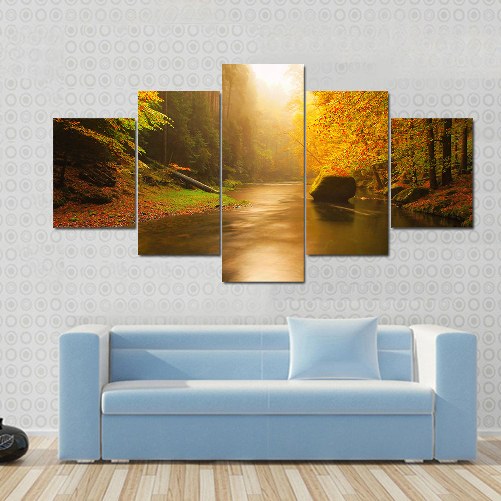 Sunset Above Mountain River Canvas Wall Art