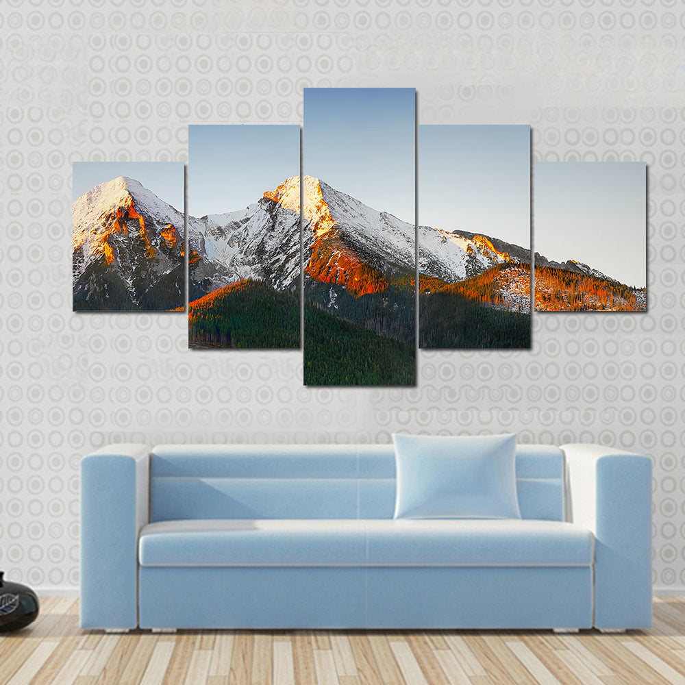 Snow Capped Peaks At Sunrise Canvas Wall Art