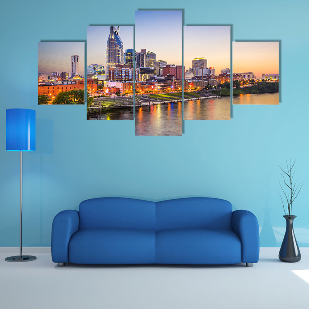 Nashville Skyline on the Cumberland River Canvas Wall Art