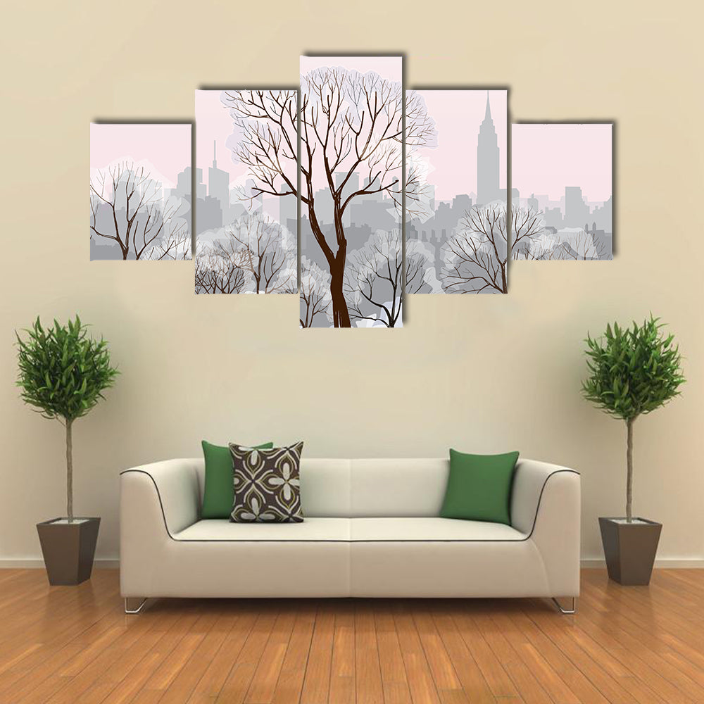 Snow Alley with Empire State Silhouette Canvas Wall Art