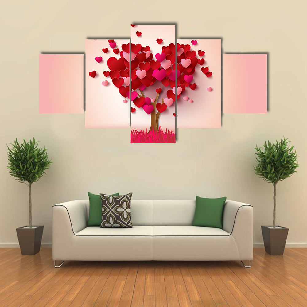 Love Tree With Heart Leaves Canvas Wall Art