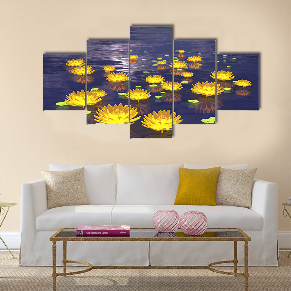 Yellow Water Lilies at Twilight Canvas Wall Art