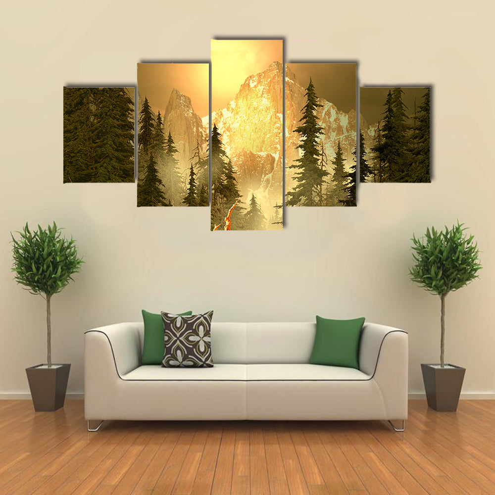 Mountain Stream at Golden Hour Canvas Wall Art