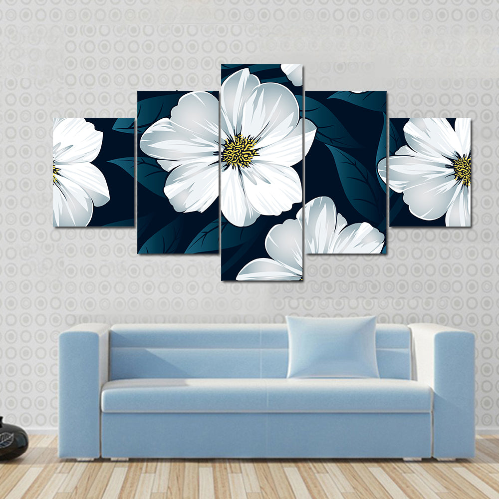 White Floral Seamless Pattern Canvas Wall Art