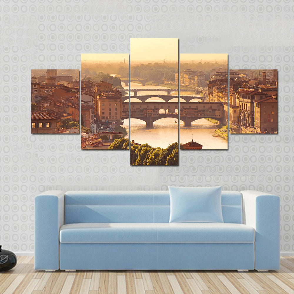 View To Bridge Ponte Vecchio In Florence Italy Canvas Wall Art