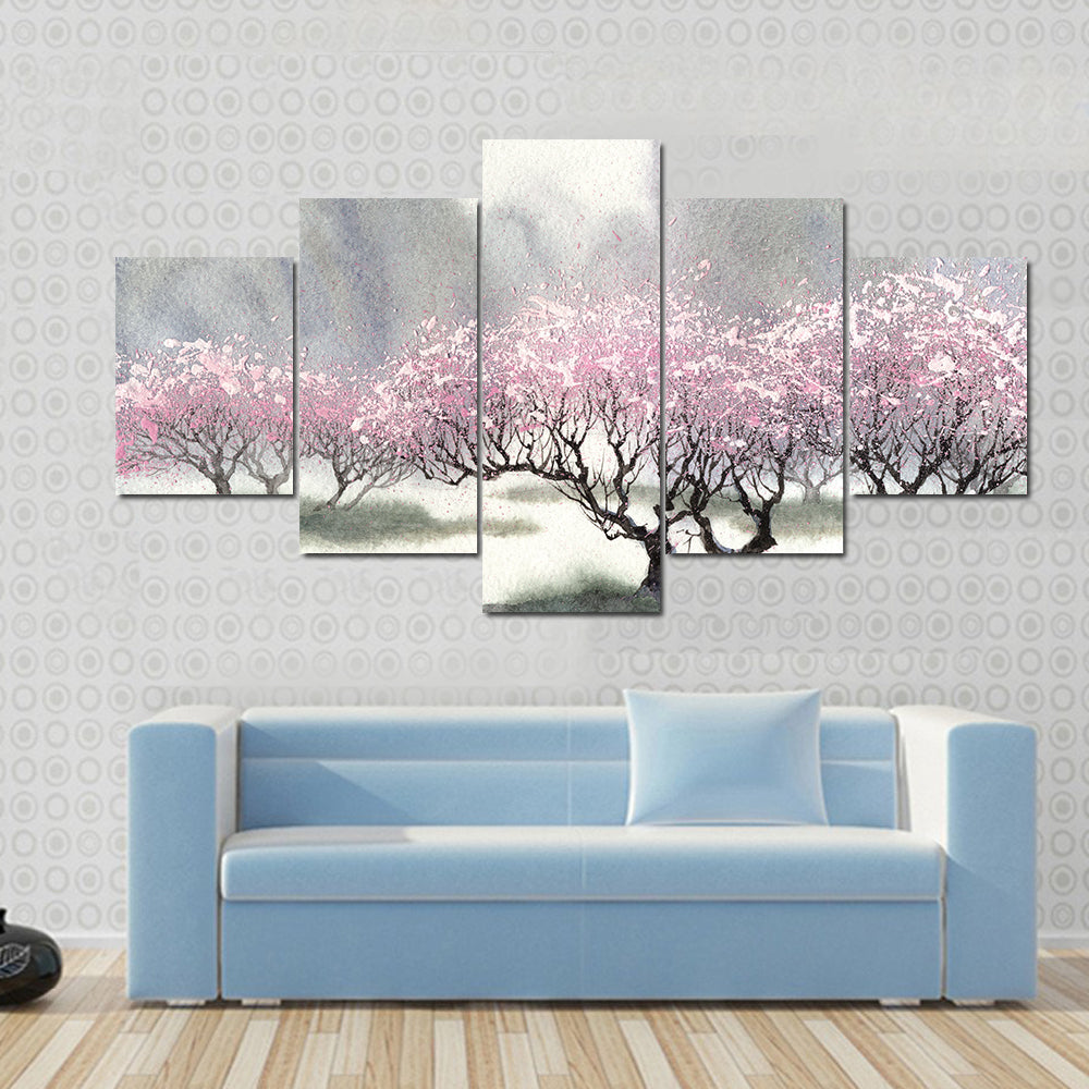 Misty Spring Cherry Blossom Orchard Canvas Wall Art