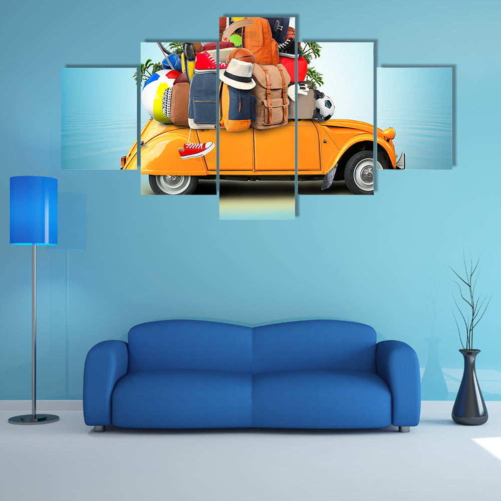 Yellow-orange 2cv with Overloaded Luggage Canvas Wall Art