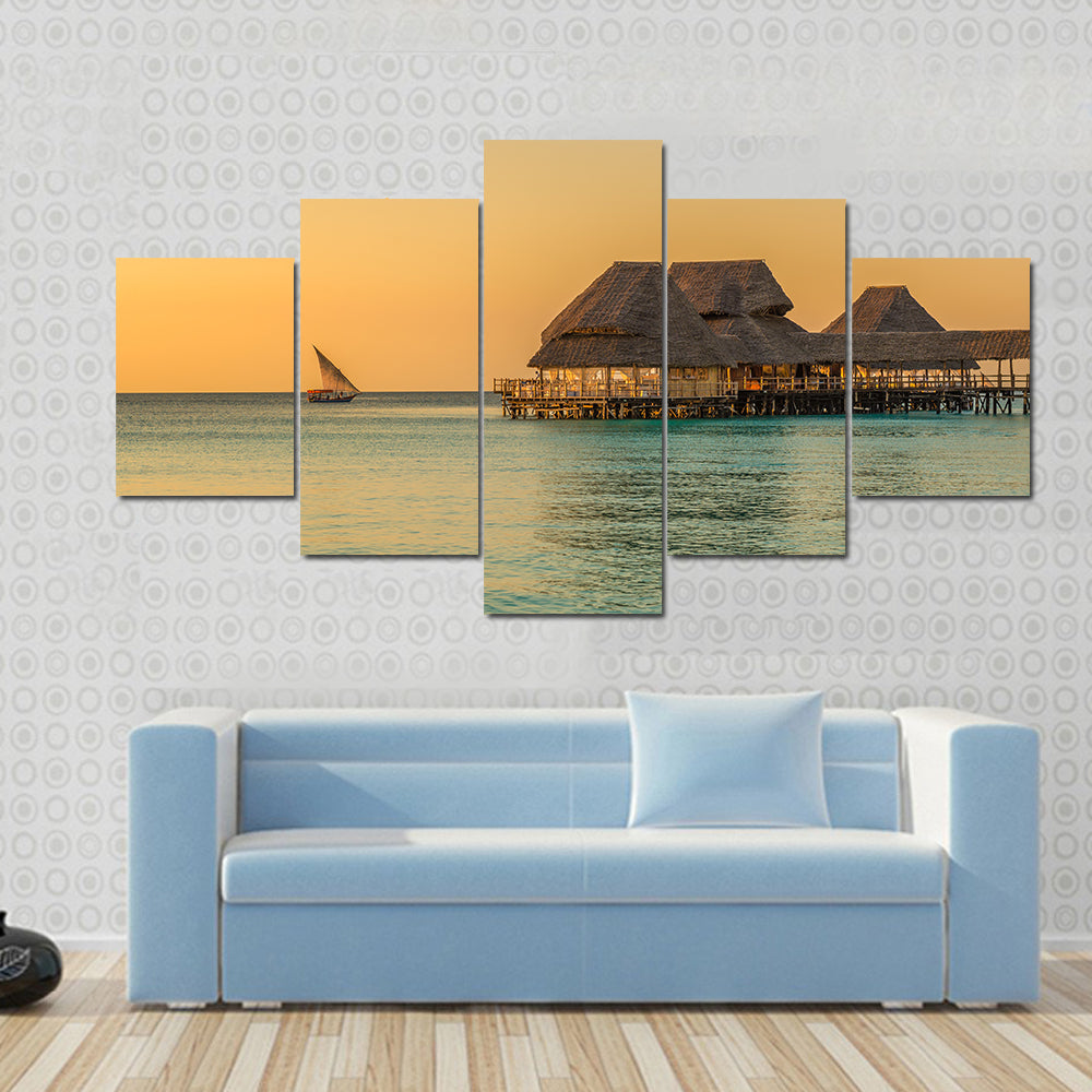 Bar On Water At Sunset In Zanzibar Tanzania Canvas Wall Art