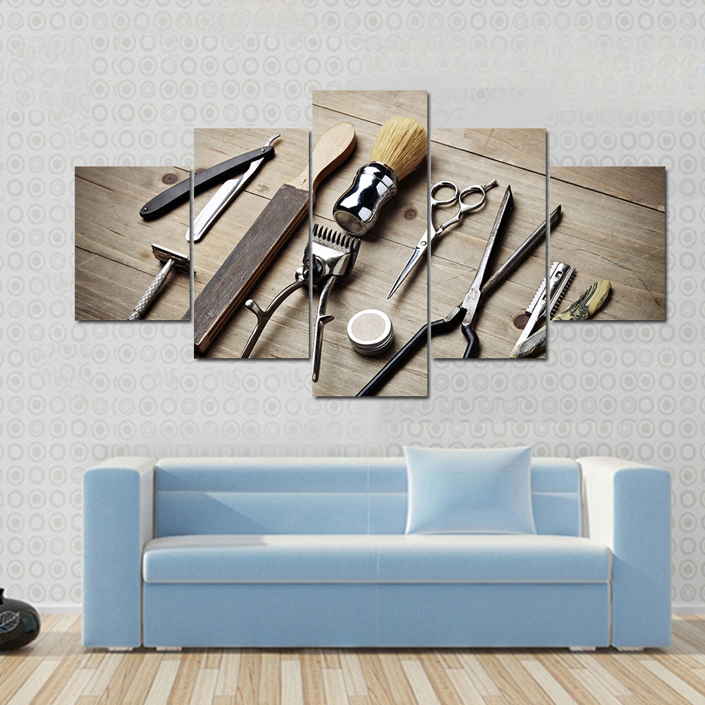 Vintage Barber Tools Flat Lay Canvas Wall Art