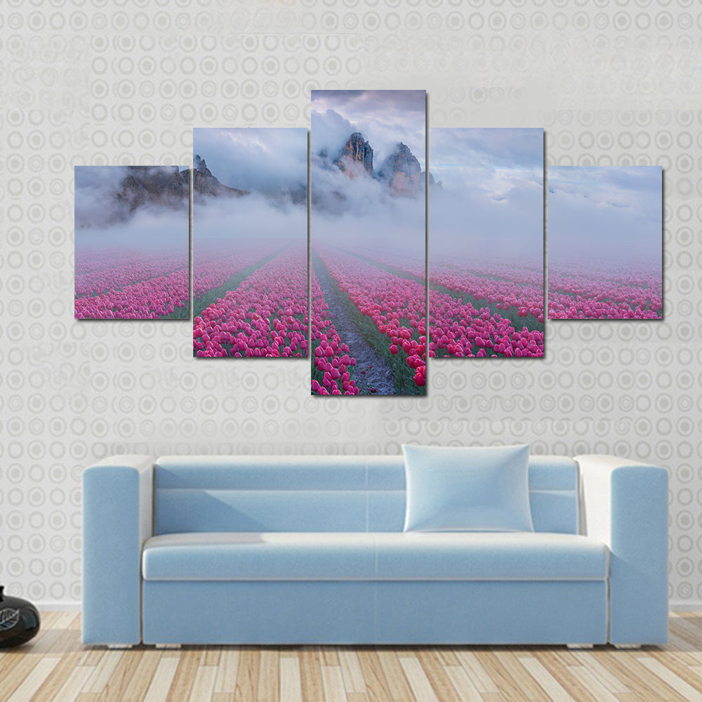 Fantastic Spring Landscape With Tulip Fields Canvas Wall Art