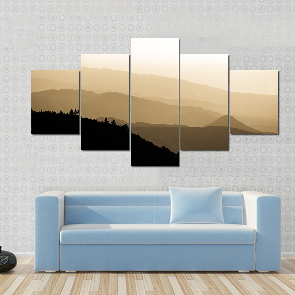Sunset Over Foggy Mountains In Turkey Canvas Wall Art