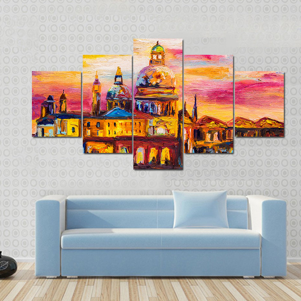 Venice Sunset Gondola Impression Canvas Wall Art