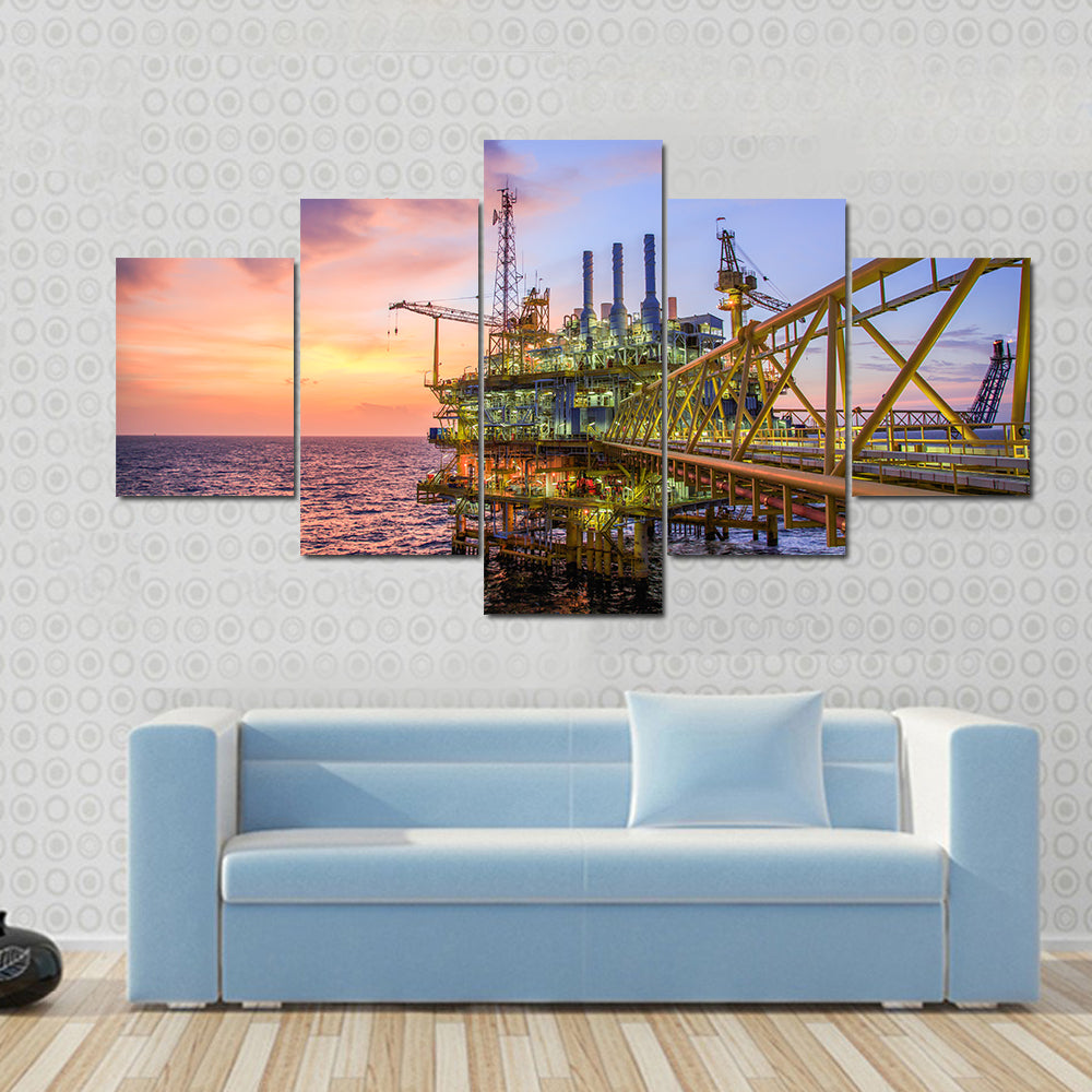 Offshore Oil Rig at Sunset Canvas Wall Art