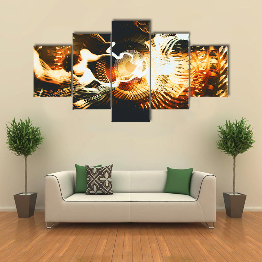 Golden Fractal with Glowing Core Canvas Wall Art