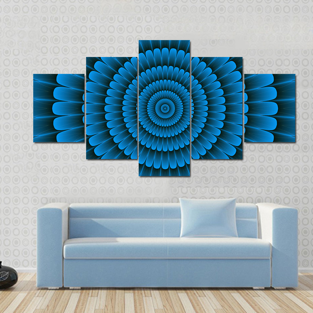 Blue Radial Floral Pattern Canvas Wall Art