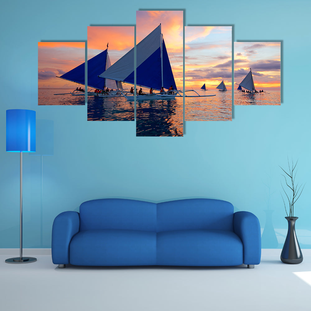 Sailboats at Boracay Sunset Canvas Wall Art