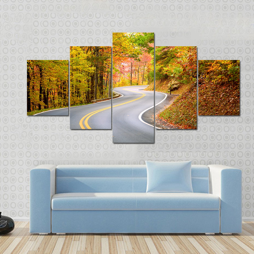 Winding Road Through Fall Forest In Appalachian Mountains Canvas Wall Art