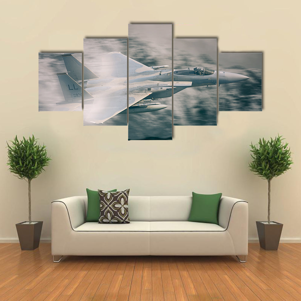 F15 Military Fighter Jet Flying Canvas Wall Art